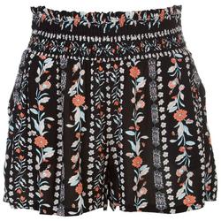 Juniors Floral Print Smocked Crepon Shorts