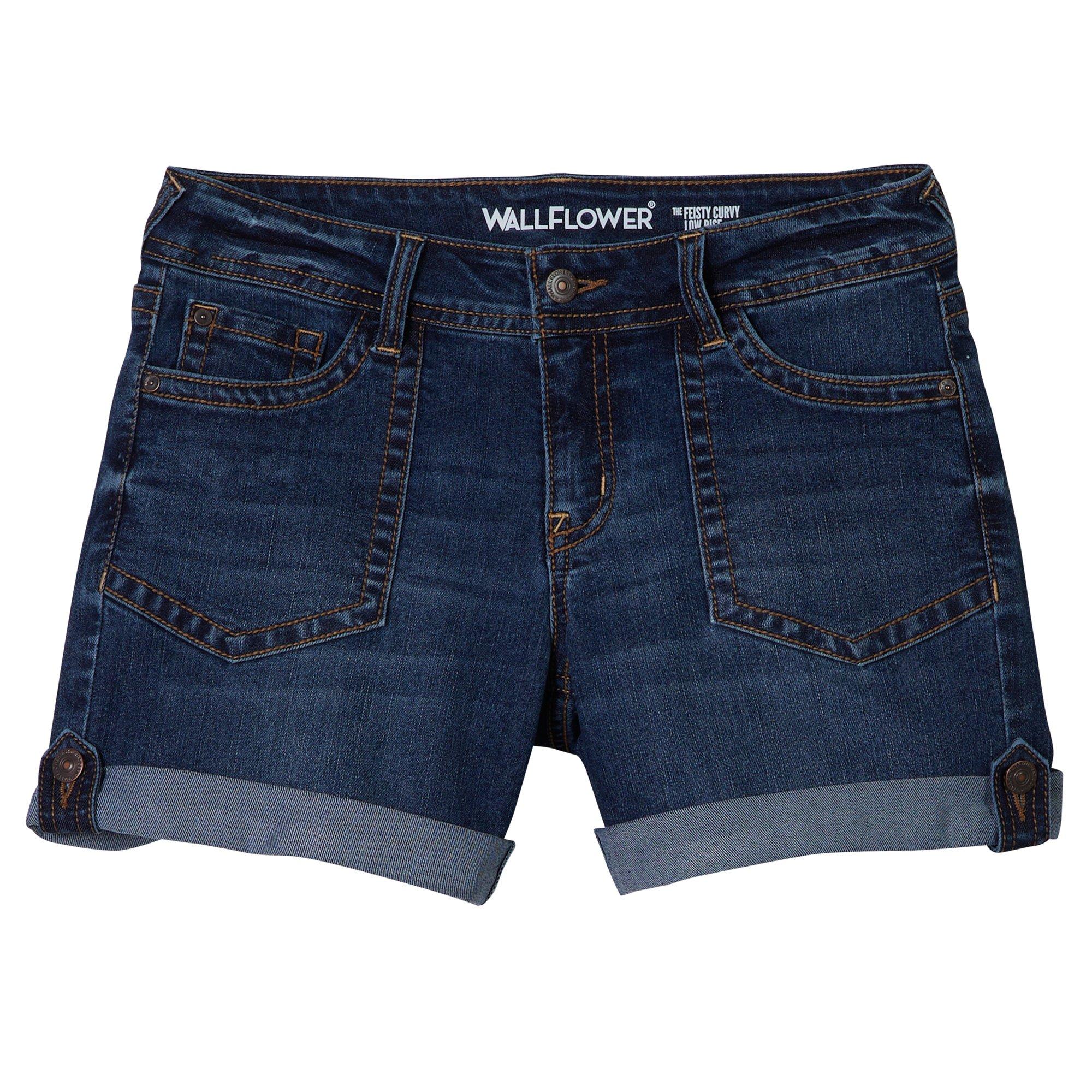 Wallflower Juniors Fiesty Curvy Low Rise Denim Shorts