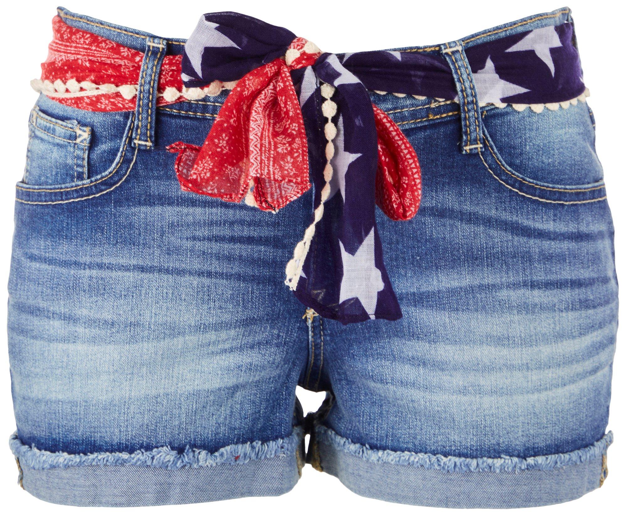 Wallflower Juniors Americana Low Rise Denim Shorts