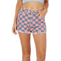 Almost Famous Juniors 2 in. Checkered Fray Hem Shorts