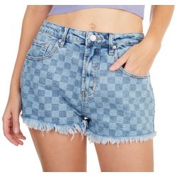 Almost Famous Juniors Checkered Fray Hem Shorts