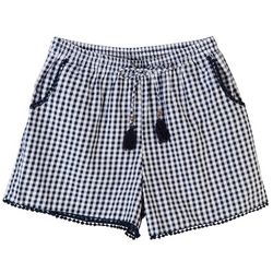 Angie Juniors 3 in. Woven Gingham Lace Trim Short