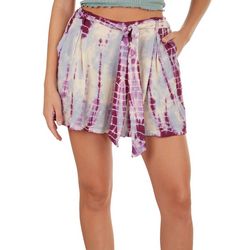 Angie Juniors 3 in. Woven Tie Dye Belted Pocket Short
