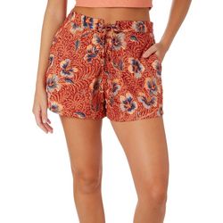 Angie Juniors 2 in. Floral Woven Lace Up Front Short