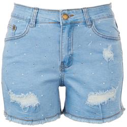 Juniors Embellished Distressed Denim Shorts