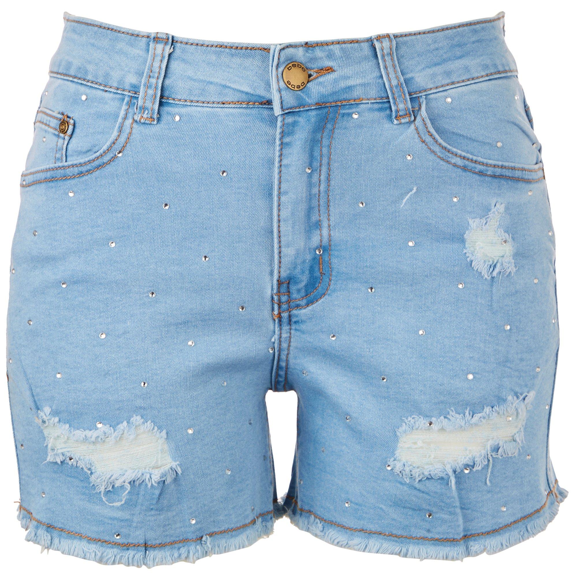 Juniors Embellished Distressed Denim Shorts