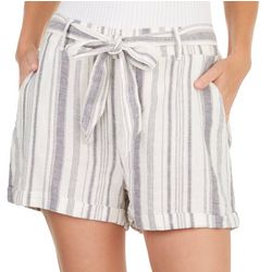 Rewash Juniors Striped Linen Tie Front Cuffed Shorts
