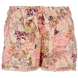 Juniors Floral Frayed Drawstring Shorts
