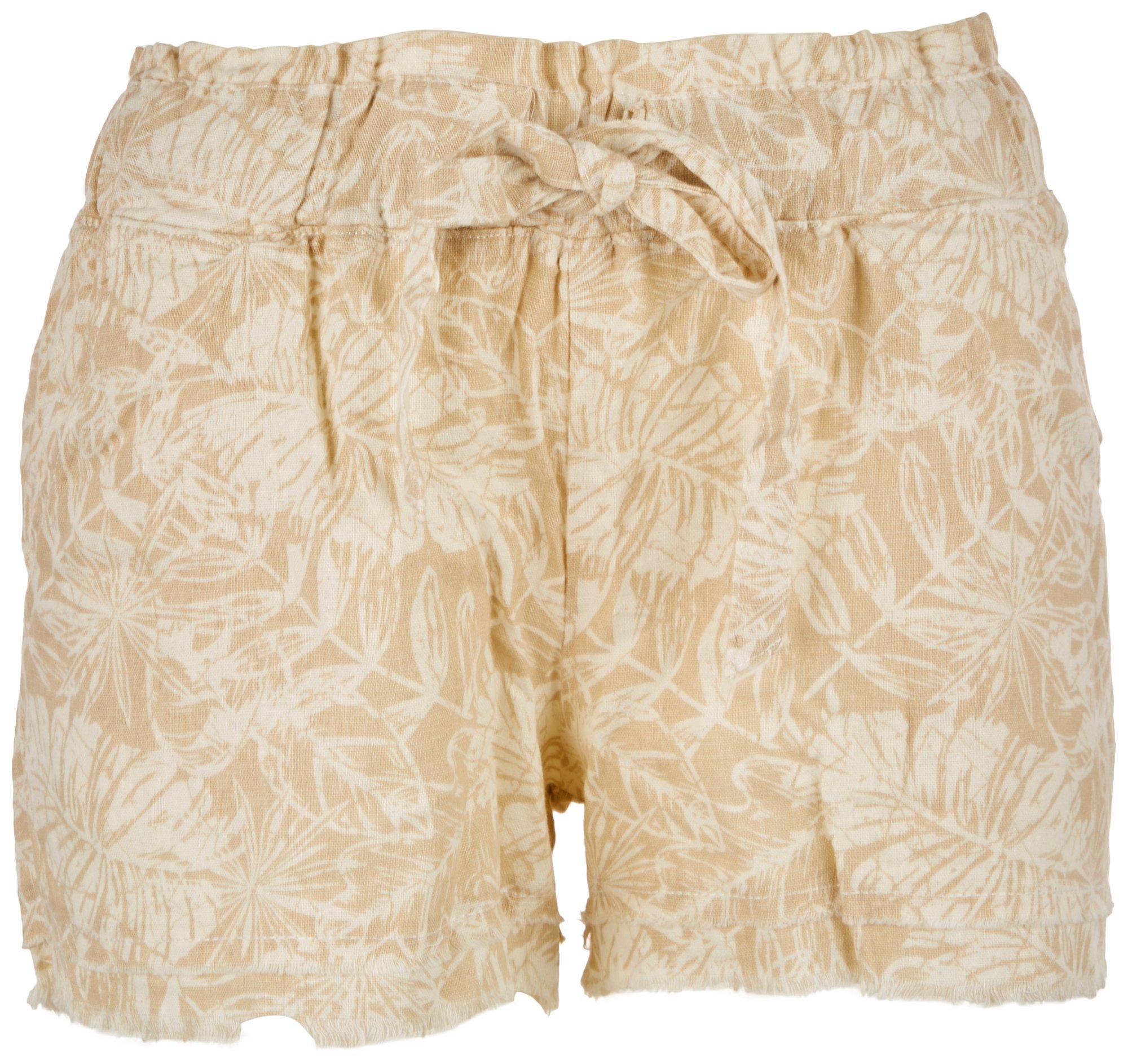 Juniors Tropical Frayed Drawstring Shorts
