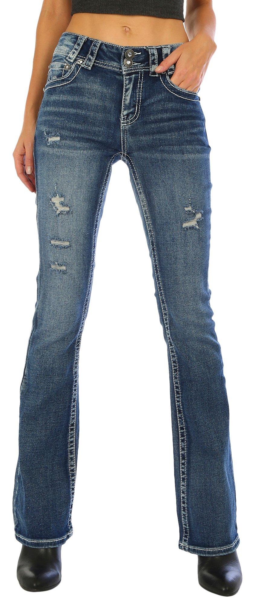 Gemma Rae Juniors Deconstructed Juniors Bling Flare Jeans