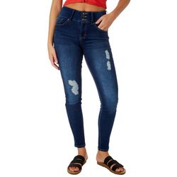 YMI Juniors Distressed Basic Three-Button  Skinny Jean