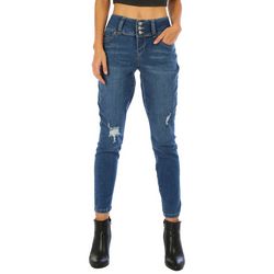YMI Juniors Mid Rise WBB Deconstructed Skinny Jeans