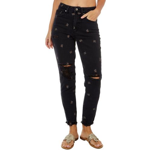 Tinseltown Juniors Deconstructed Butterfly Mom Jean