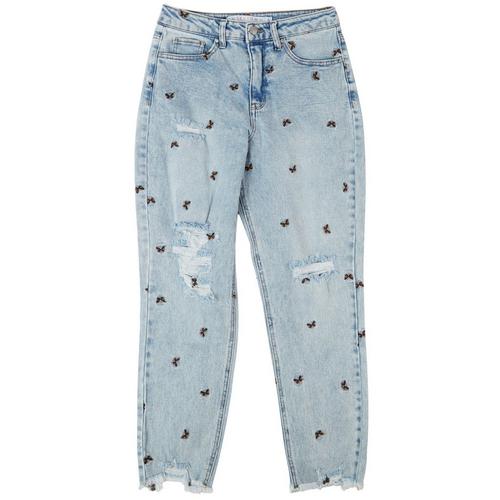 Tinseltown Juniors Butterfly Deconstructed Mom Jean