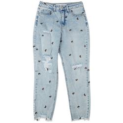 Juniors Butterfly Deconstructed Mom Jean