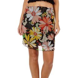 Juniors Floral Mesh Mini Skirt