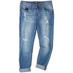 Juniors Distressed Dual Button Roll Cuffed Jeans