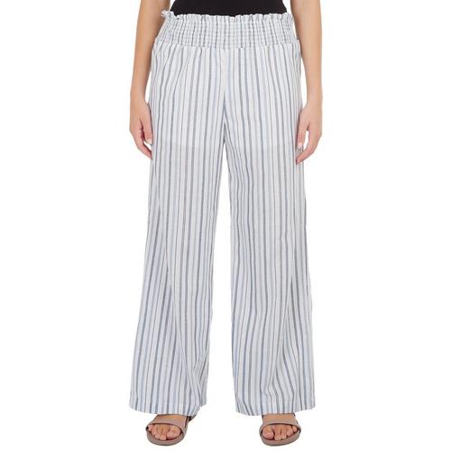 No Comment Juniors Striped Smocked Wide Leg Pants