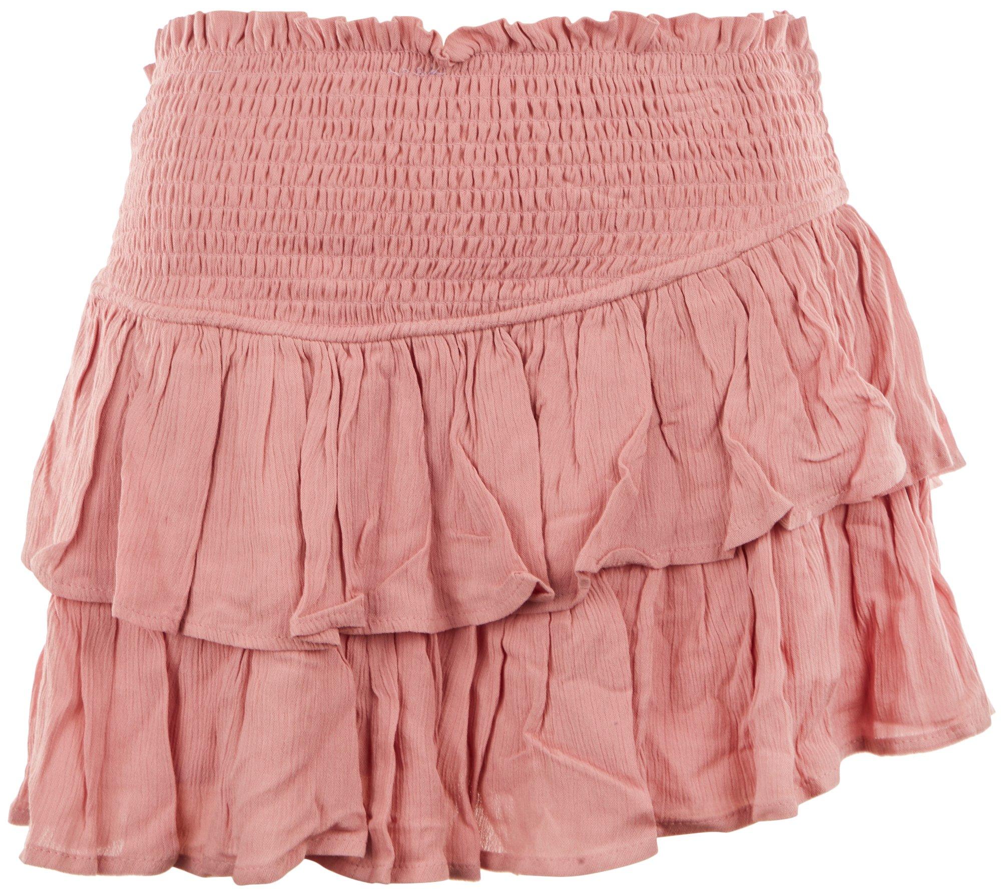 No Comment Juniors Solid Ruffle Smocked Skirt