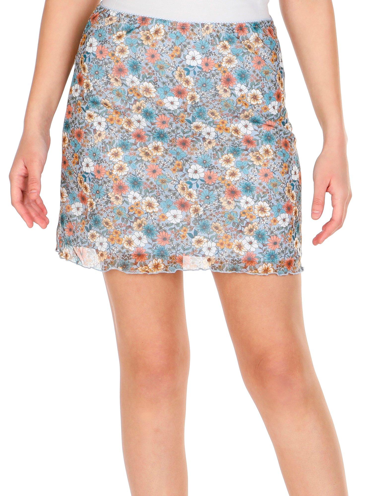 No Comment Juniors Floral Mesh Mini Skirt