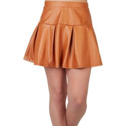 Juniors Solid Faux Leather Pleated Mini Skirt