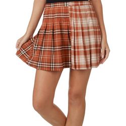 No Comment Juniors Double Plaid Side Zip Pleated Skirt