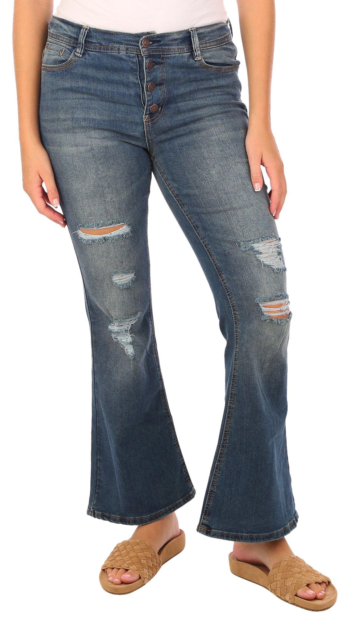 Juniors Flirty Curvy High Rise Distressed Jeans