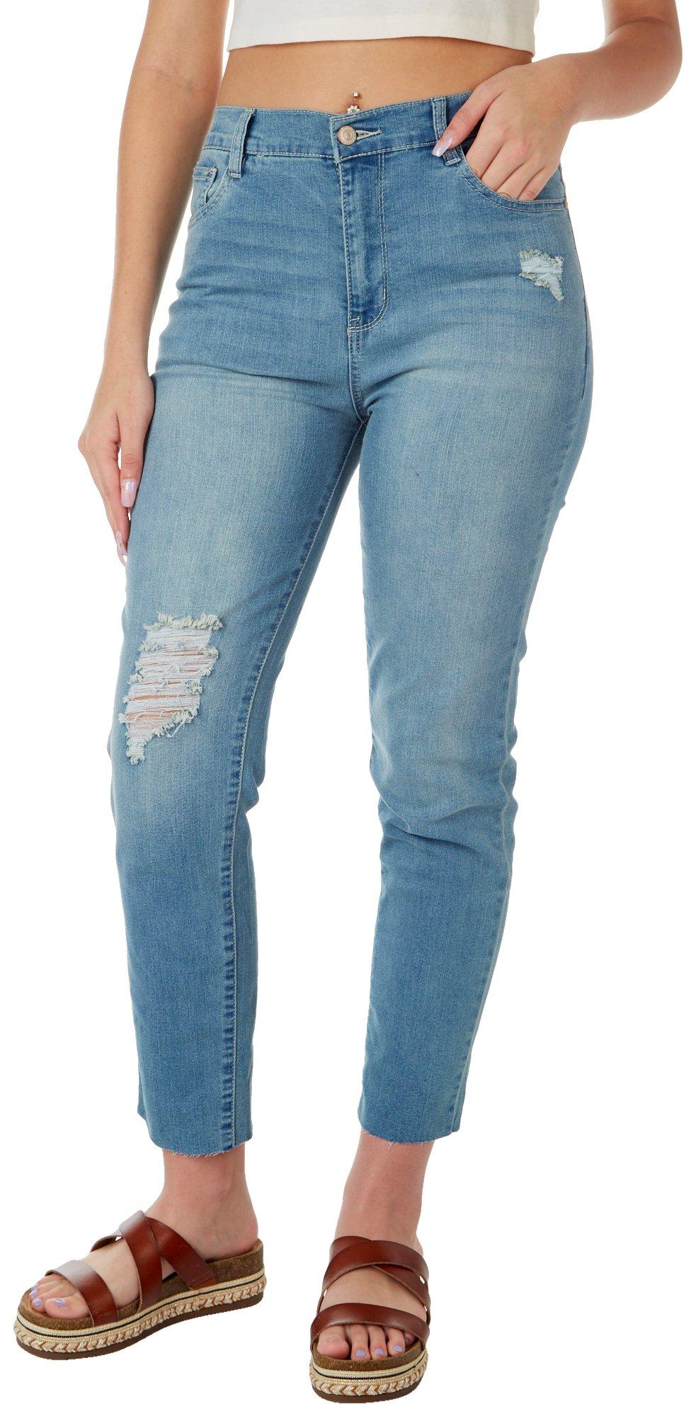 Juniors Distressed High Rise Mom Jeans