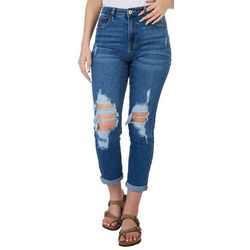 Juniors Deconstructed Knee High Rise Mom Jean