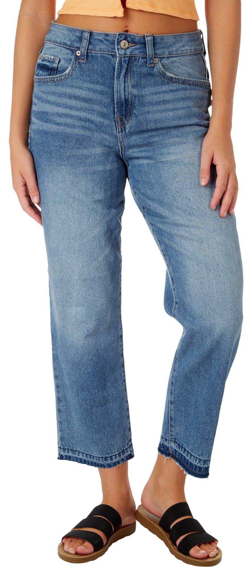 Juniors Whiskered High Rise Release Hem Jeans