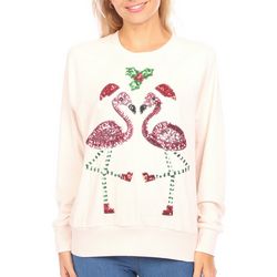 Miss Chievous Sequined Santa Flamingo Long Sleeve Sweatshirt