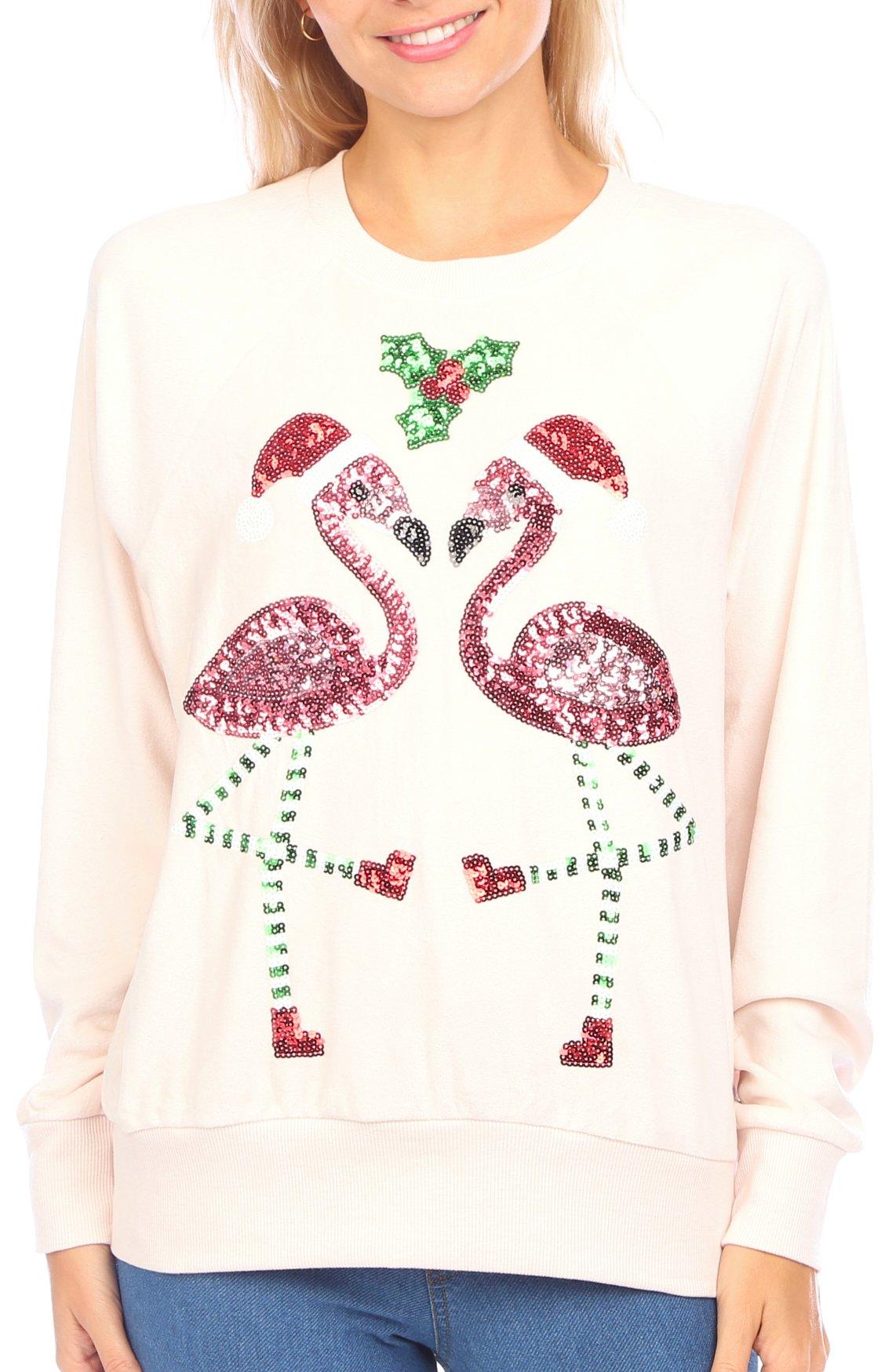 Sequined Santa Flamingo Long Sleeve Sweatshirt