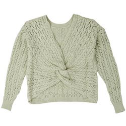 Juniors Solid Open Knit Twist Back Long Sleeve Sweater