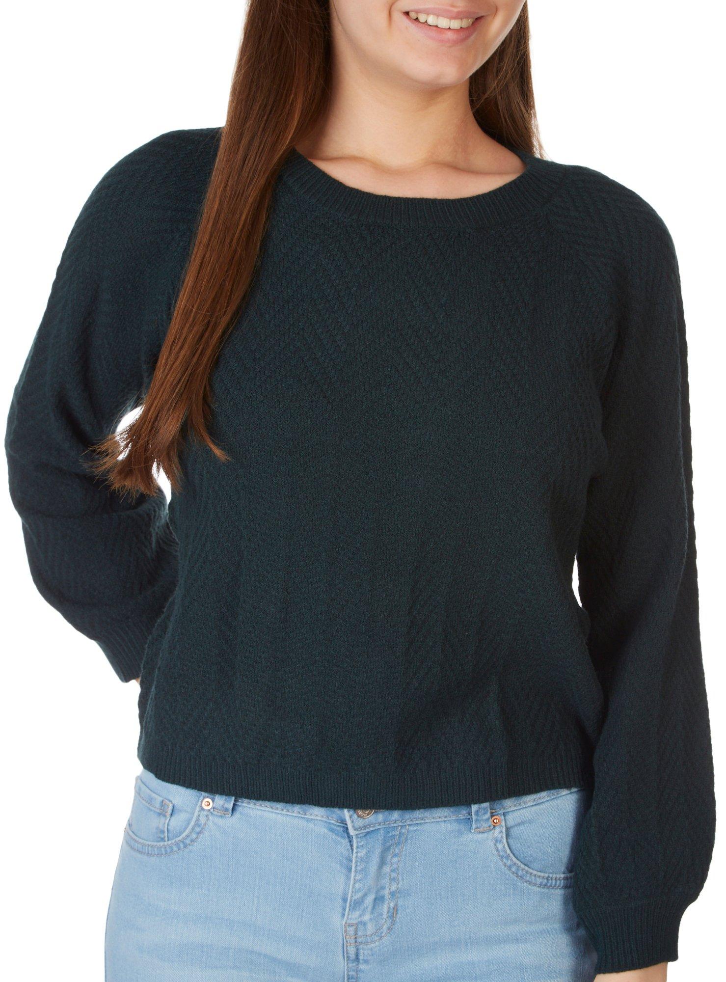 Juniors Warm & Cozy Solid Textured Copped Long Sleeve Top