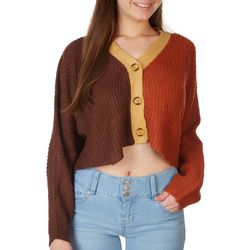 Poof Juniors Pumpkin Spice Cropped Button Down Cardigan