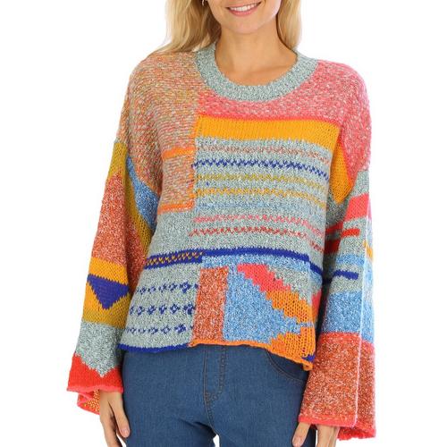 Juniors Bright Multi Print Sweater