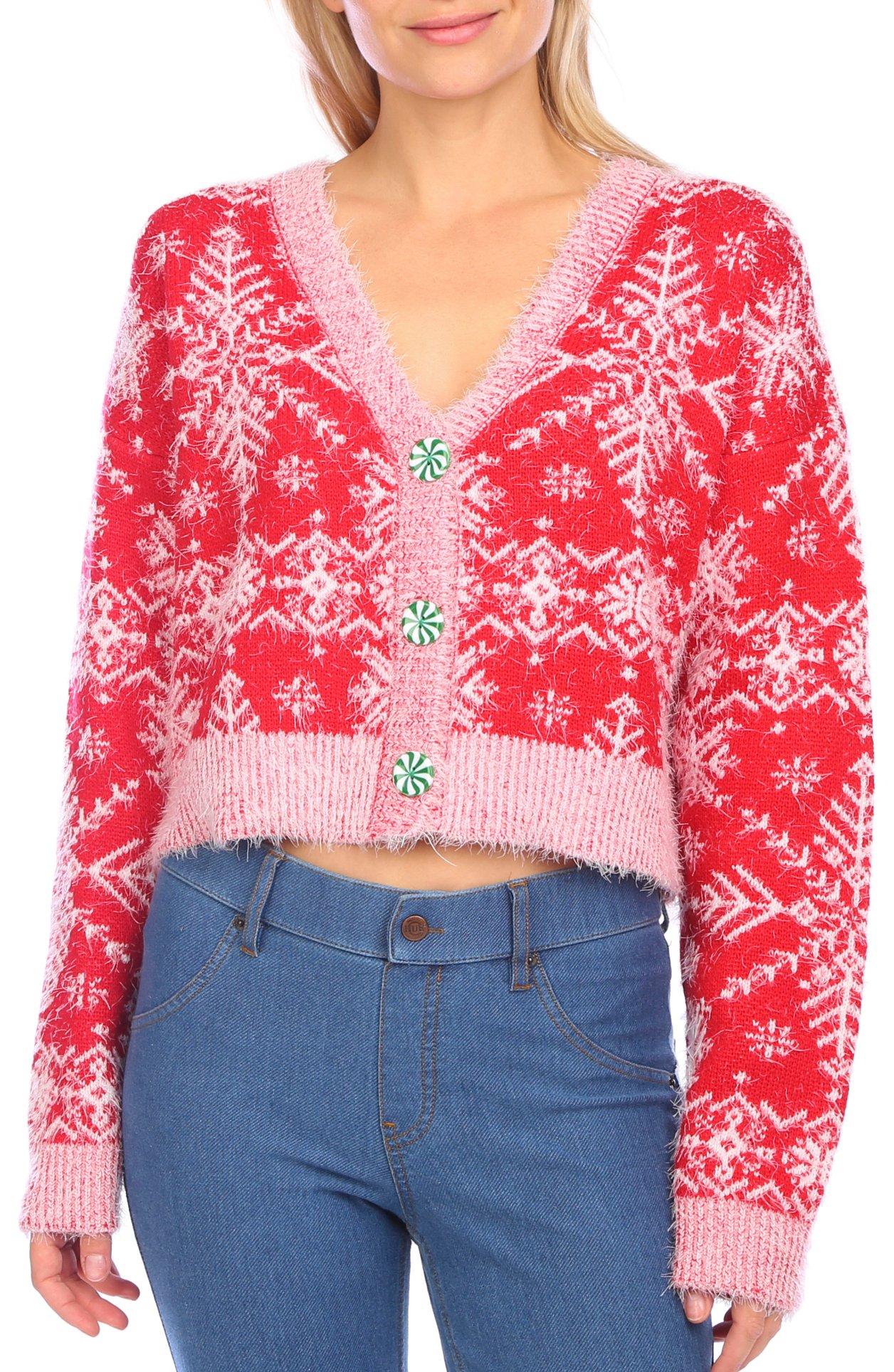 Juniors Festive Snowflake Button Down Cardigan