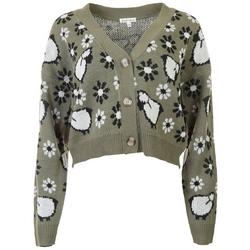 Juniors Sheep & Floral Knit Button Front Cardigan