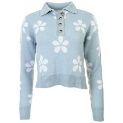 Juniors Floral Collared Henley Sweater