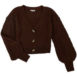 Derek Heart Juniors Solid Slouch Cable Knit Cropped Cardigan