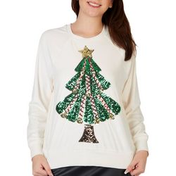 Juniors Embellished Christmas Tree Velour Sweater