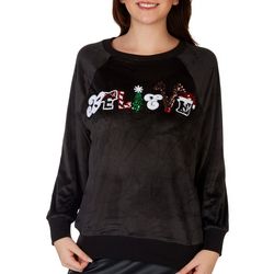 Juniors Embellished Believe Velour Sweater
