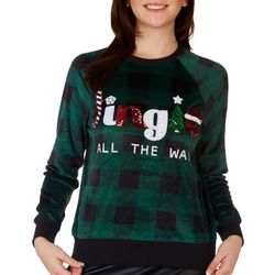 Juniors Jingle All The Way Plaid Embellished Velour Sweater