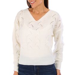 Juniors Solid Knit Lattice Back Cropped Sweater