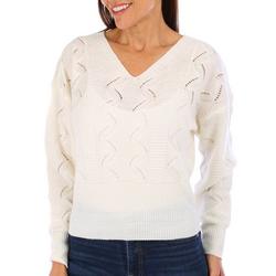 Juniors Solid Knit Lattice Back Cropped Sweater