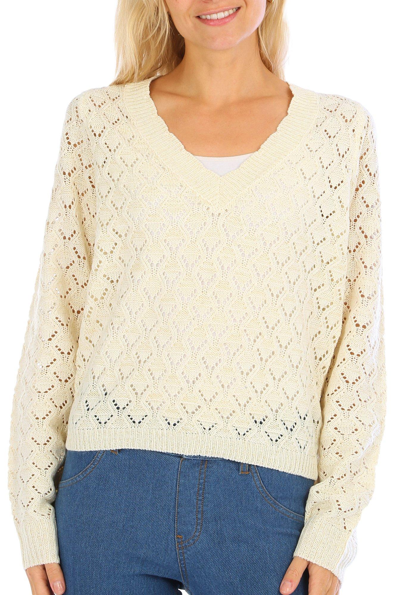 Juniors Scallop Lurex Sweater