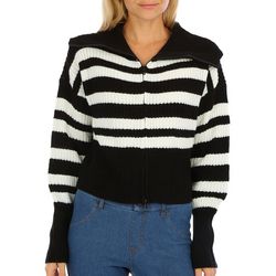 Juniors Full Zip Stripe Sweater