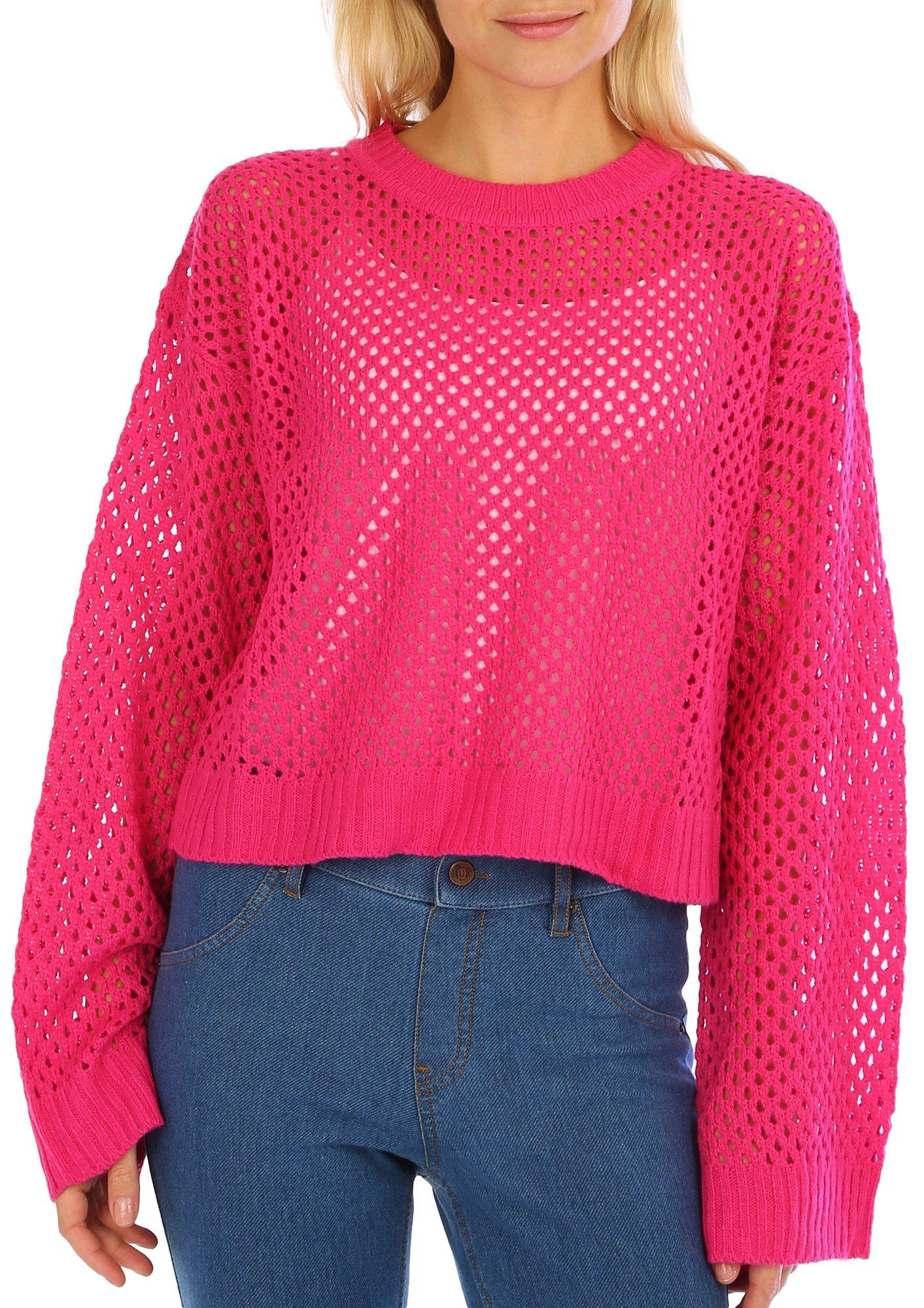 Juniors Solid Open Weave Pullover Sweater