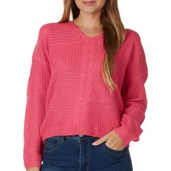 Juniors Solid Knit Lace Up Back Sweater