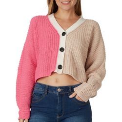 Juniors Solid Knit Cropped Button Up Cardigan Sweater